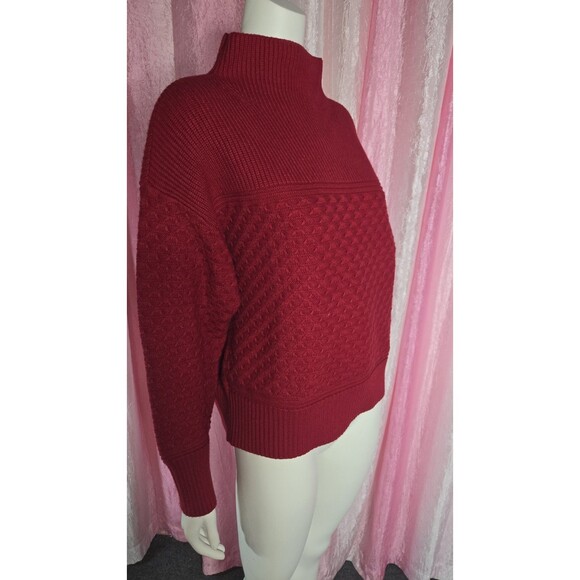 Ann Taylor Weekend Collection Red Cable Mock Neck Cotton Sweater Size Medium - Picture 7 of 9
